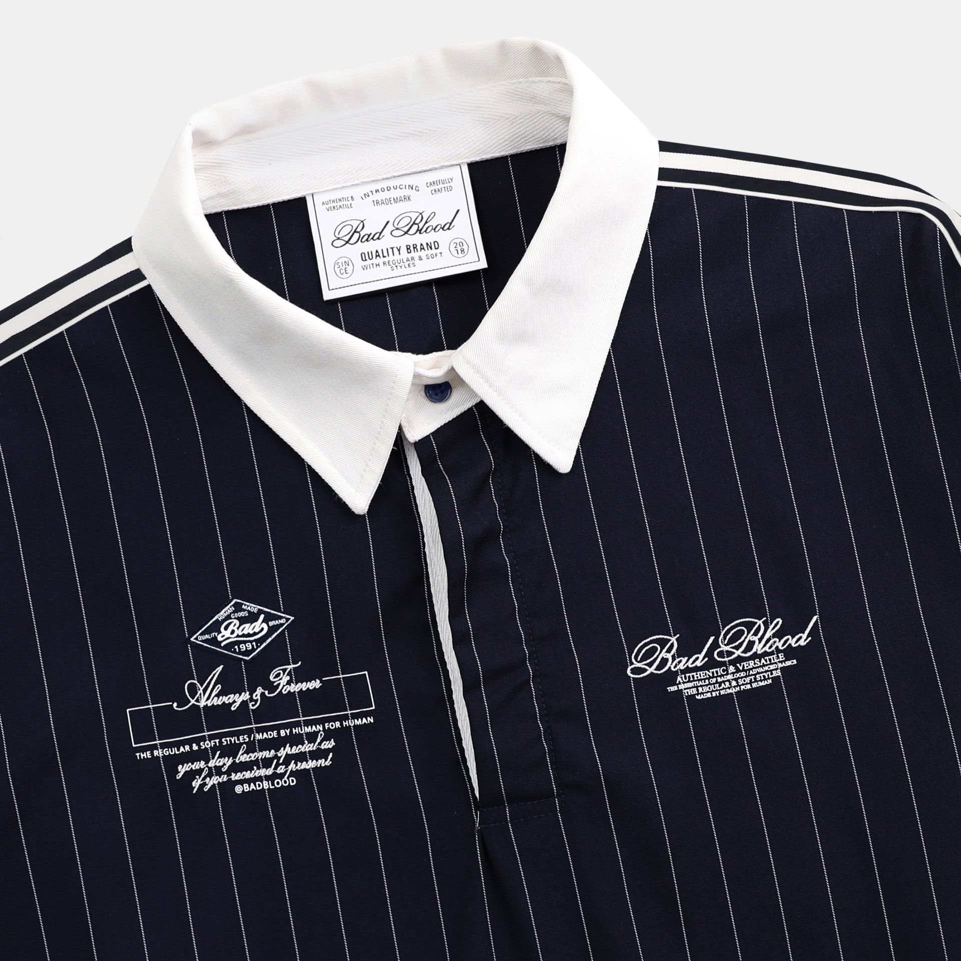  Áo Sweater [Unisex] Badblood - Classic Logo Stripe Rugby Shirt Burgundy - w-sht24-019 