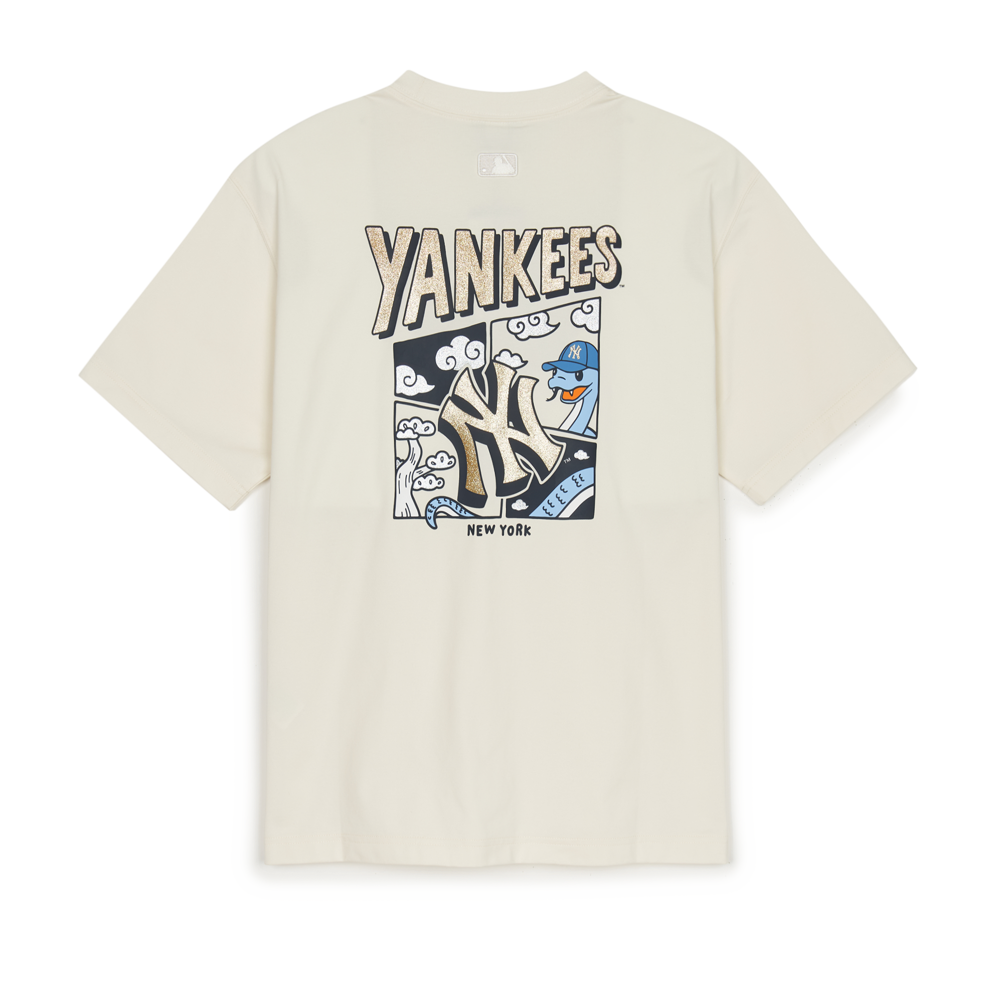  Áo thun MLB - NEW YEAR SNAKE CARTOON GRAPHIC OVERFIT NEW YORK YANKEES CREAM - 3ATSQ0251-50CRS 