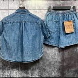  Set Áo Quần Sơ Mi WHOAU [Nữ] - Steve Denim Crop Short Sleeve Shirts - WHYJF2522F 