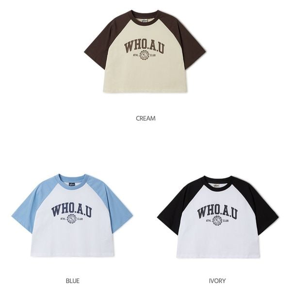 Áo Croptop WHOAU [Nữ] - Campus Loose Crop Raglan T-Shirt - WRPF2452F