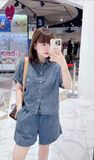  Set Áo Quần Sơ Mi WHOAU [Nữ] - Steve Denim Crop Short Sleeve Shirts - WHYJF2522F 
