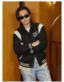  Áo Khoác Varsity WHOAU [Unisex]- Varsity Black Jacket (padded lining) - WHJJC4V24U 