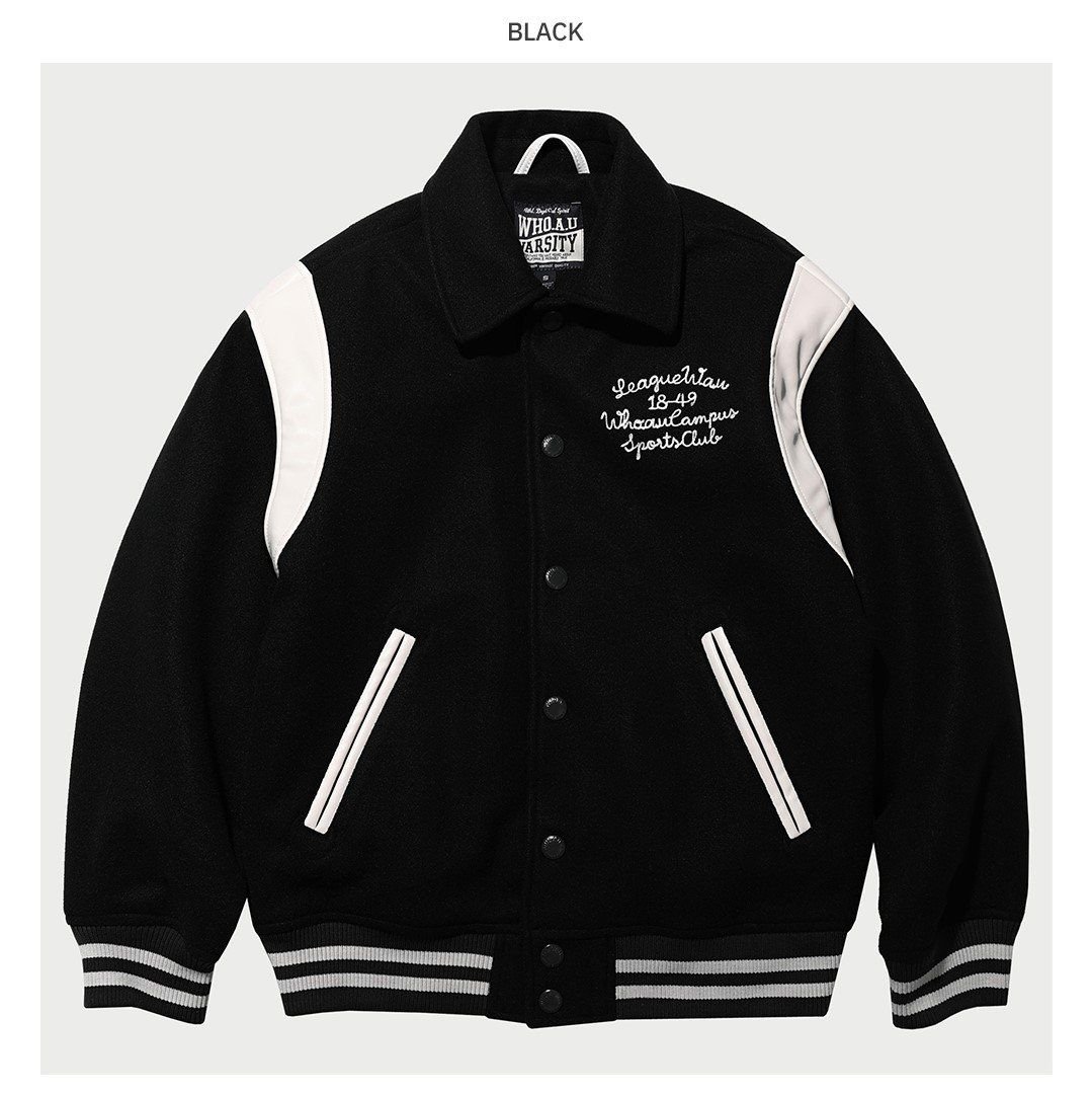  Áo Khoác Varsity WHO.A.U -Varsity Black Jacket (padded lining) - WHJJC4V24U 