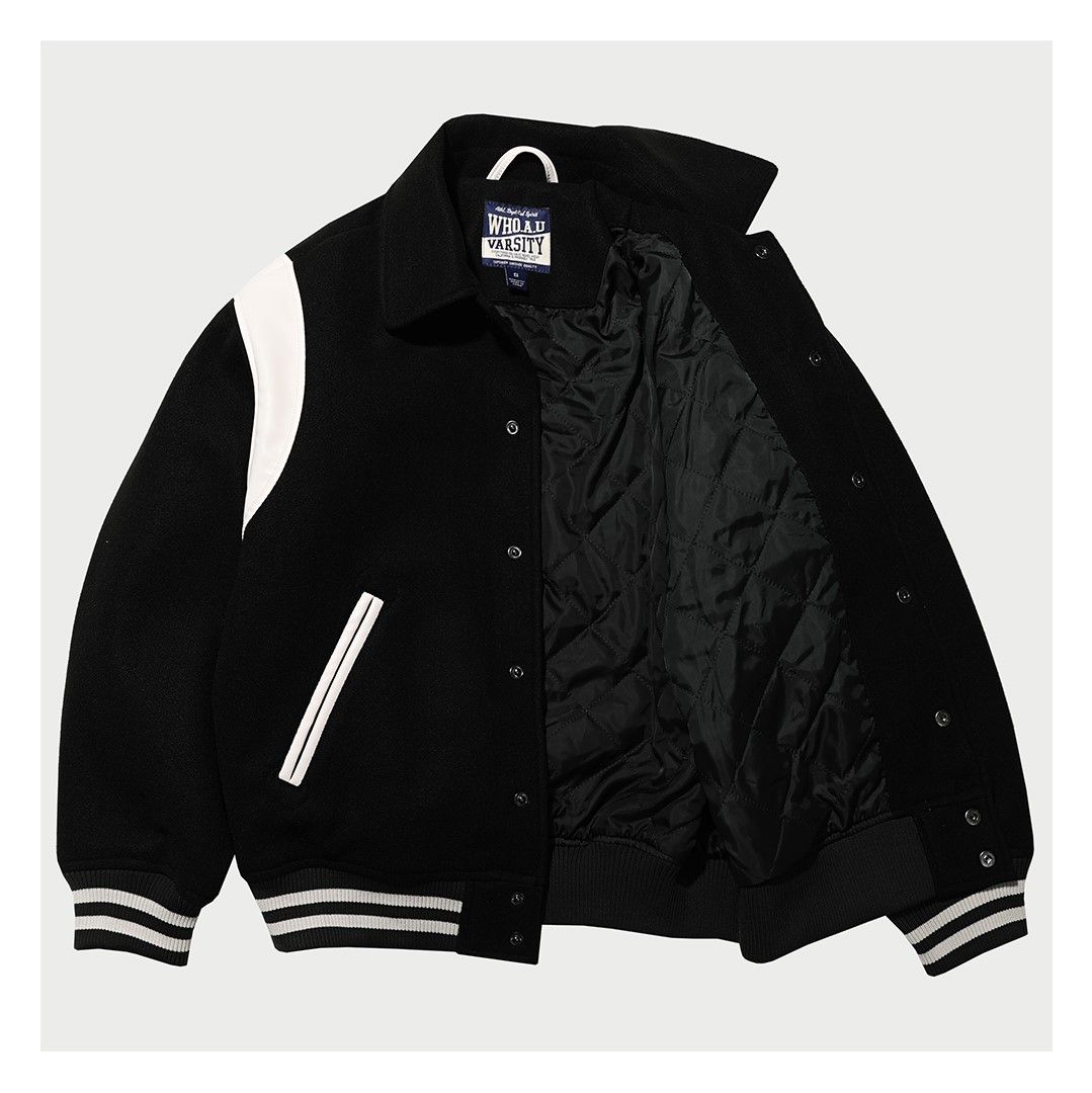  Áo Khoác Varsity WHO.A.U -Varsity Black Jacket (padded lining) - WHJJC4V24U 