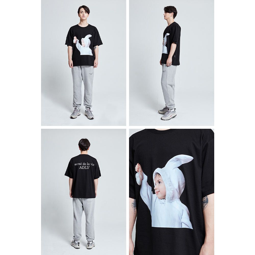  Áo thun - Acmé de la vie - ADLV BABY FACE SHORT SLEEVE T-SHIRT BLACK RABBIT 