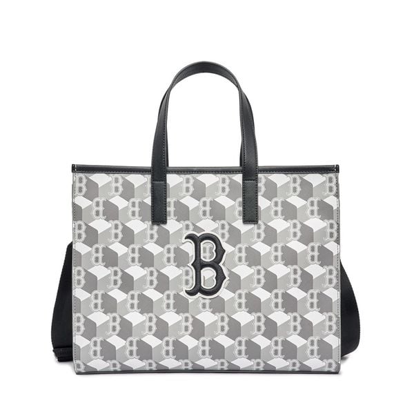  Túi Tote MLB Korea - Cube Monogram Medium Tote Bag Boston Red Sox Grey - 3AORM042N-43GRS 