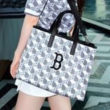  Túi Tote MLB Korea - Cube Monogram Medium Tote Bag Boston Red Sox Grey - 3AORM042N-43GRS 