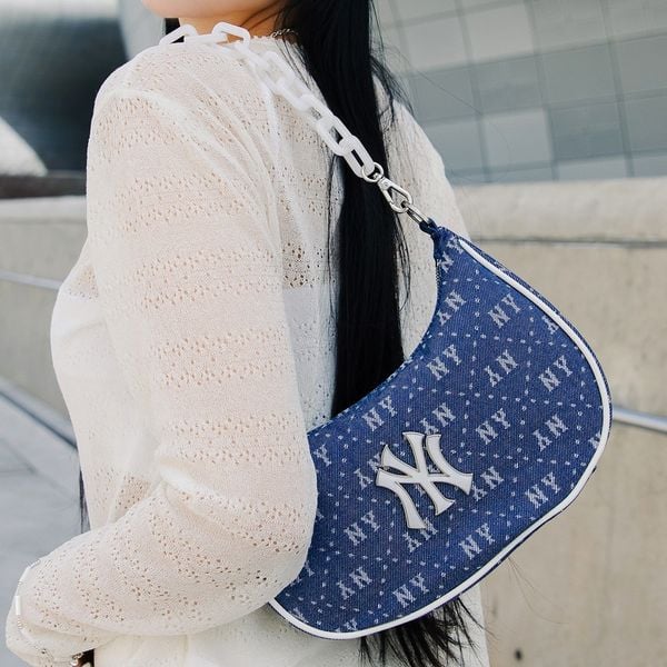 Túi MLB Korea - Diamond Mono Denim Jacquard Hobo Bag NY Yankees D.Navy - 3ABQS023N-50NYD 