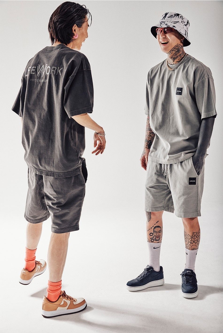  Set áo thun Life Work - Square Wappen Pigment Short Sleeve Tee + Half Pants Grey- LW222TS441/LW222KS441 