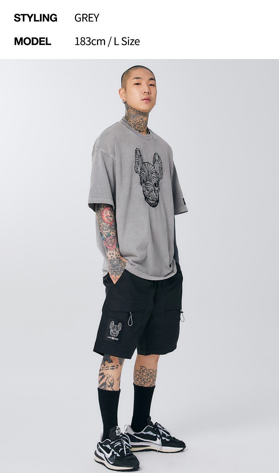  Áo thun Life Work - Pigment embroidered short-sleeved Grey T-shirt - LW222TS610 