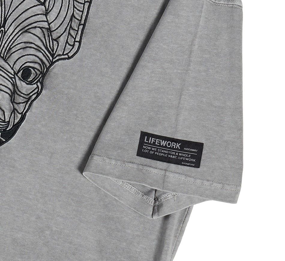  Áo thun Life Work - Pigment embroidered short-sleeved Grey T-shirt - LW222TS610 