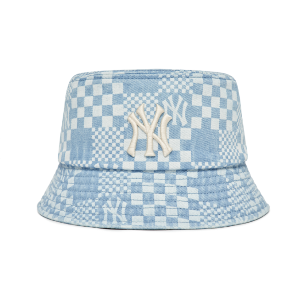 Nón Bucket MLB - CHECKERBOARD DENIM BUCKET HAT NEW YORK