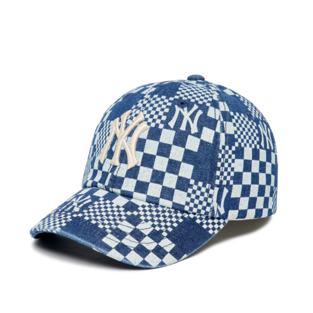 Newera■MLB Tweed Checkered Ball Cap ■送料込 Nón MLB - CHECKERBOARD DENIM UNSTRUCTURED BALL CAP NEW YORK
