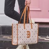  Túi Xách MLB Korea - Dia Mono Jacquard Large Tote Bag Boston Brown - 3AORL013N-43BRS 