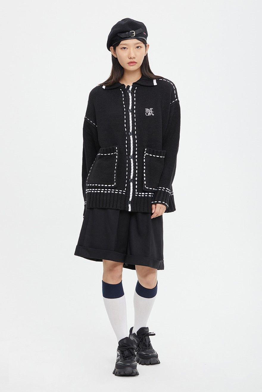  Áo Khoác Cardigan RMTCRW [ROMANTIC CROWN] - HAND STITCH KNIT CARDIGAN BLACK 