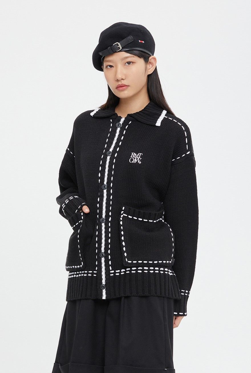  Áo Khoác Cardigan RMTCRW [ROMANTIC CROWN] - HAND STITCH KNIT CARDIGAN BLACK 