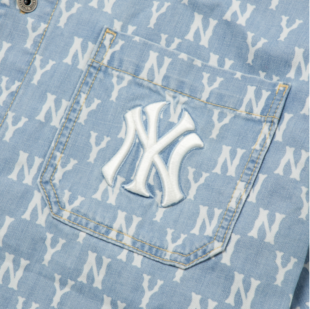  Áo Sơ Mi Jean MLB Classic Monogram Denim Short Sleeve Shirt New York Yankees - 3ADRMN123-50BLL 