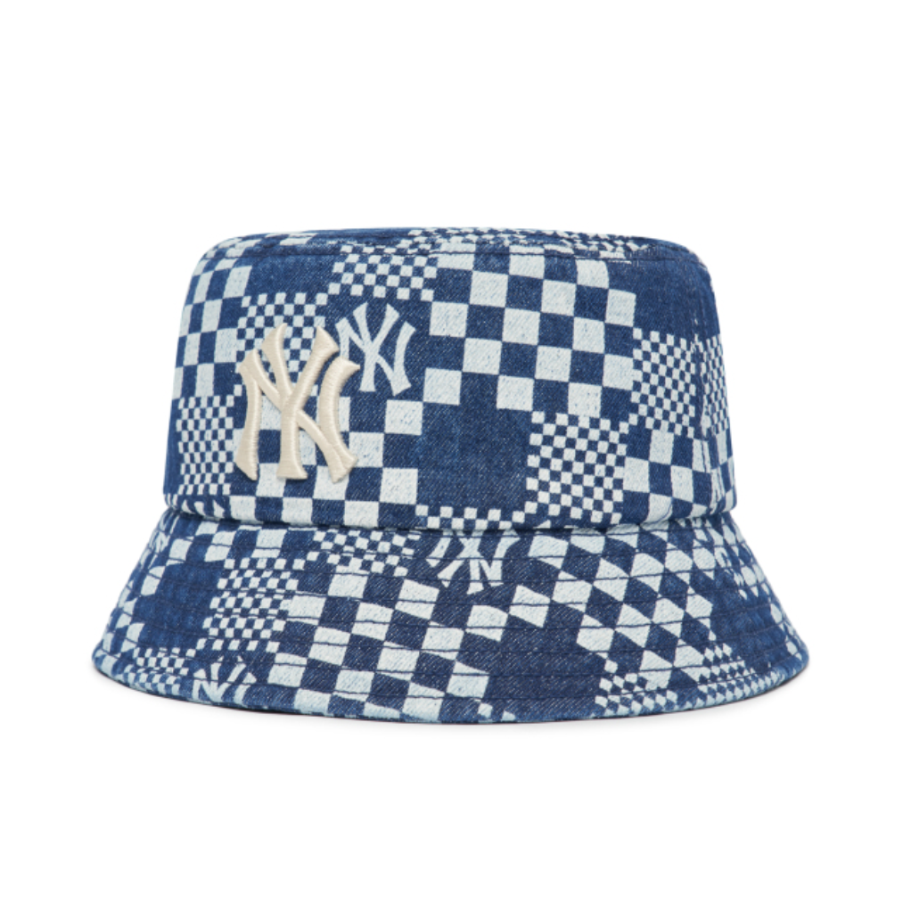 Nón Bucket MLB - CHECKERBOARD DENIM BUCKET HAT NEW YORK