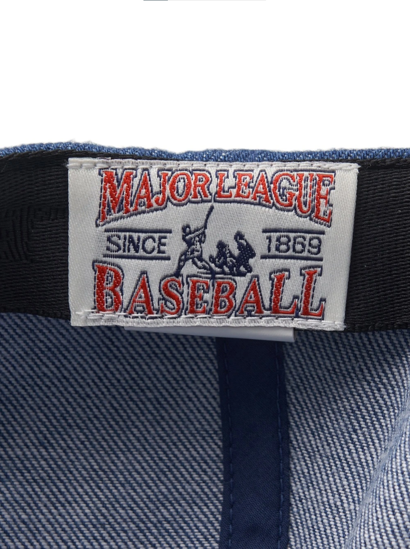 キャップ MLB Korea Culsive Lettering Denim Color Block Unstructured B ☆MLB Korea☆ Varsity Cursive Lettering Denim Unstructured B