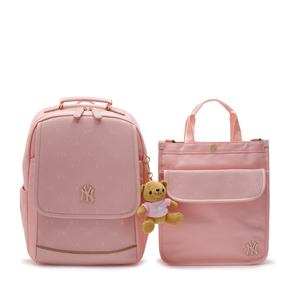  Balo MLB Korea - [Kids] DIA MONOGRAM EMBOSSED SCHOOL BAG NEW YORK YANKEES PINK - 7ABKMD14N-50PKM 