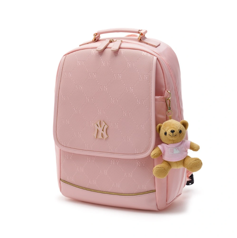  Balo MLB Korea - [Kids] DIA MONOGRAM EMBOSSED SCHOOL BAG NEW YORK YANKEES PINK - 7ABKMD14N-50PKM 