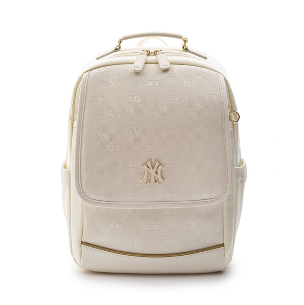  Balo MLB Korea -[Kids] DIA MONOGRAM EMBOSSED SCHOOL BAG NEW YORK YANKEES CREAM - 7ABKMD14N-50CRS 
