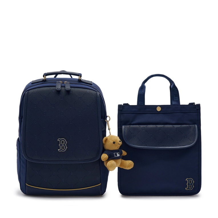  Balo MLB Korea -[Kids] DIA MONOGRAM EMBOSSED SCHOOL BAG BOSTON RED SOX NAVY - 7ABKMD14N-43NYD 