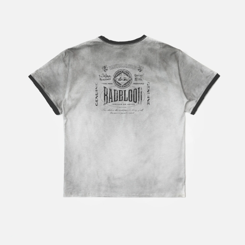  Áo Thun [Unisex] Badblood - [w-tee25-052] Curved Logo Dusty Ringer T-Shirt 