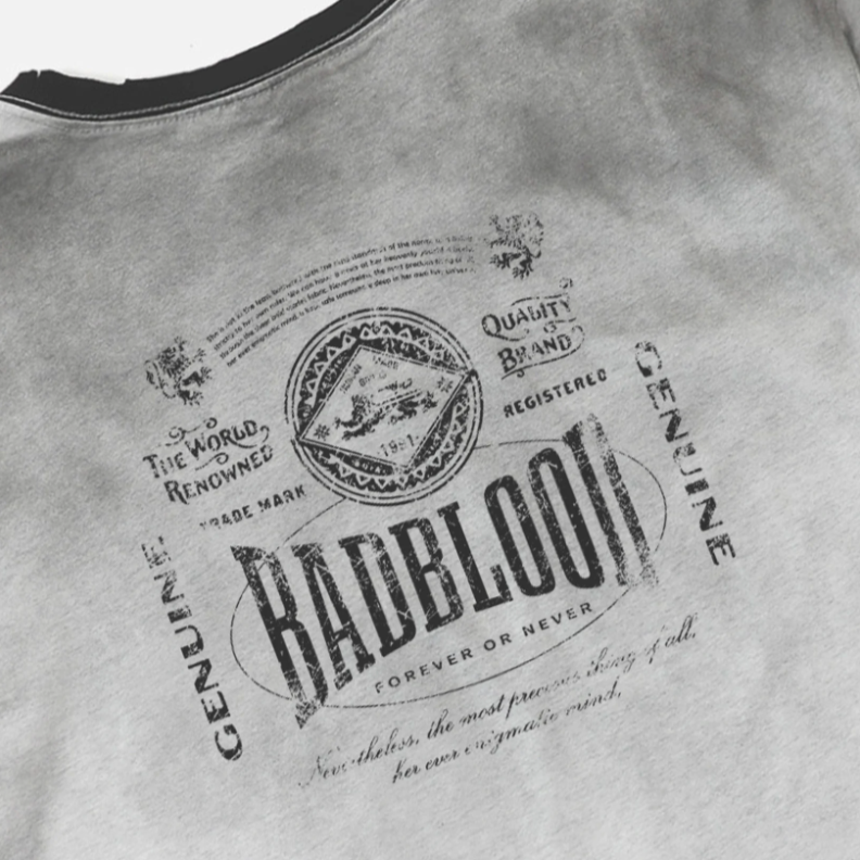  Áo Thun [Unisex] Badblood - [w-tee25-052] Curved Logo Dusty Ringer T-Shirt 
