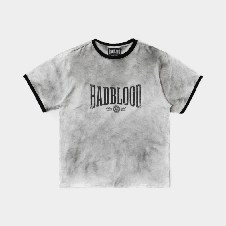  Áo Thun [Unisex] Badblood - [w-tee25-052] Curved Logo Dusty Ringer T-Shirt 