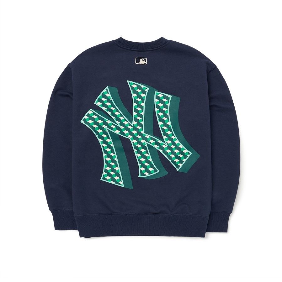  Áo Sweater MLB Korea - Cube MONOGRAM Big Logo Overfit Sweatshirts NEW YORK YANKEES - 3AMTM0624-50NYD 