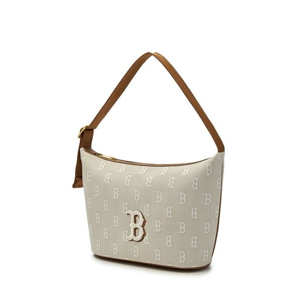  Túi Xách MLB Korea - Classic Mono Jacquard Hobo Bag Boston Red Sox Beige - 3ABQM015N-43BGL 