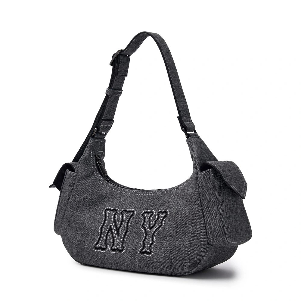 ★MLB Korea★ Nylon Cargo Bag NY Black 3ABQM044N-50BKS Túi Xách MLB Basic Mega Logo Denim Cargo Bag NY 3ABQM034N