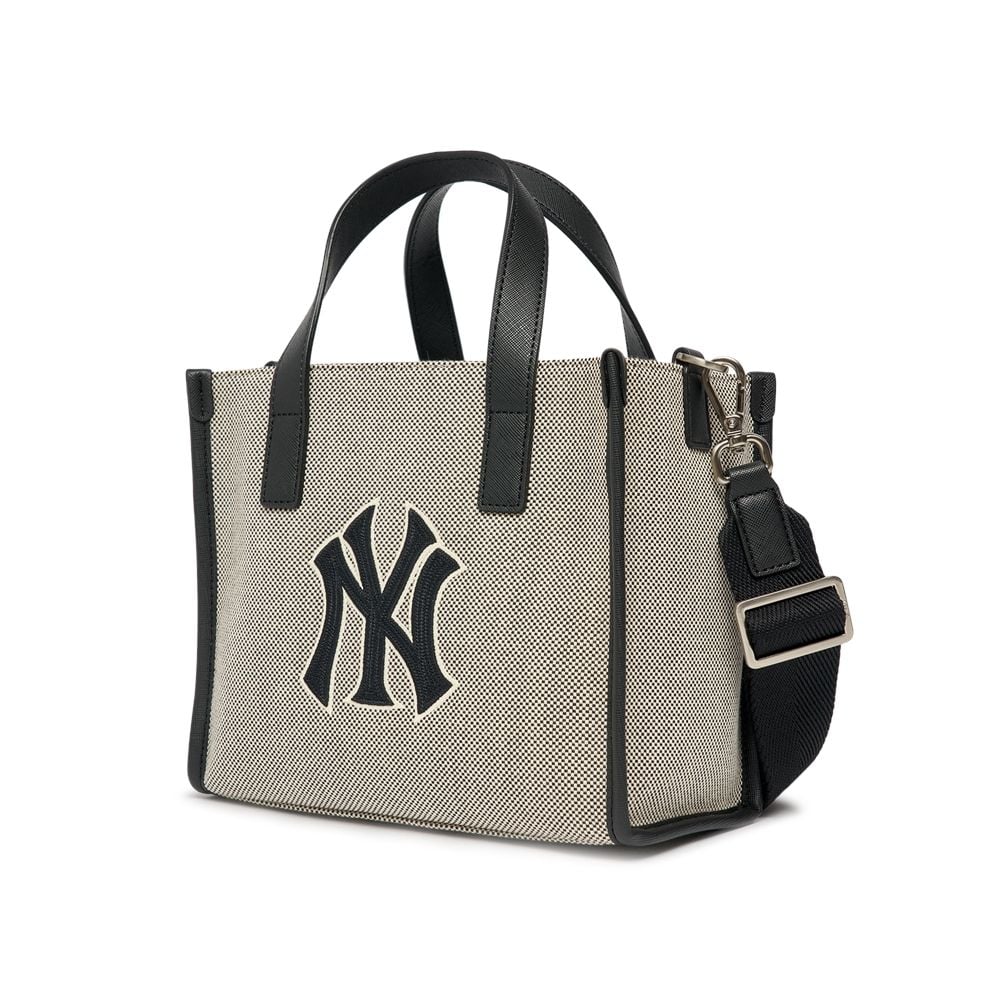 MLB Basic Big Logo Canvas Small Tote Bag NY Yankees Black, Totes for Women