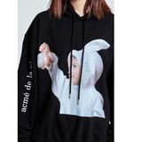  Hoodie - ADLV BABY FACE  HOODIE BLACK RABBIT 