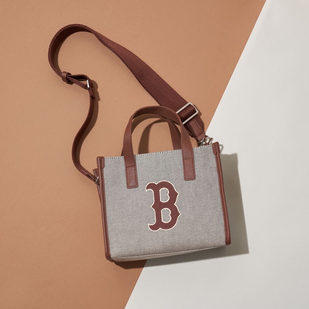  Túi MLB Korea - Basic Big Logo Canvas Small Tote Bag Boston Red Sox D.Brown - 3AORS062N-43BRD 