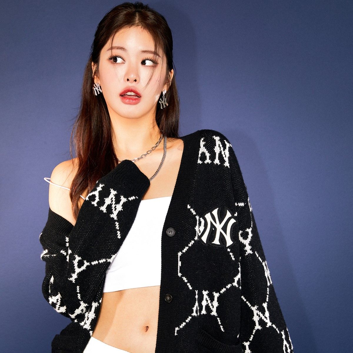  ÁO VẢI MLB MONOGRAM DIAMOND CARDIGAN NEW YORK YANKEES - 3AKCM0224-50BKS 