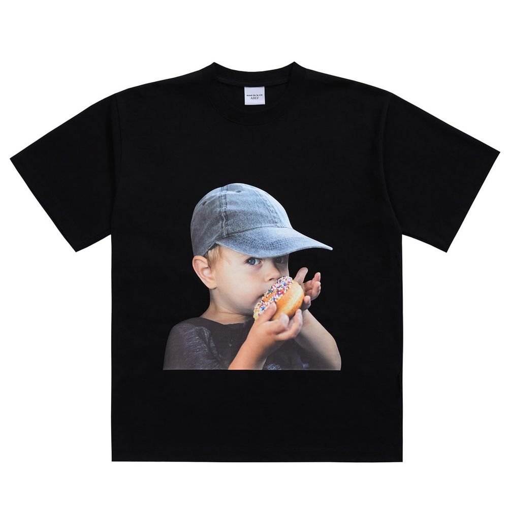  Áo thun - Acmé de la vie - ADLV BABY FACE SHORT SLEEVE T-SHIRT BLACK CAP BOY 