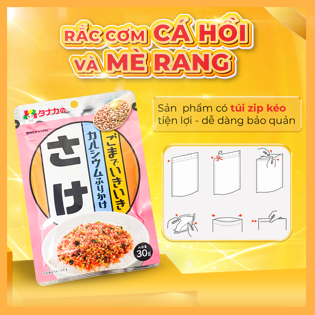 Combo 3 Gói Gia Vị Rắc Cơm Cá Hồi Và Mè Rang Giàu Canxi - Tanaka Foods Nhật Bản