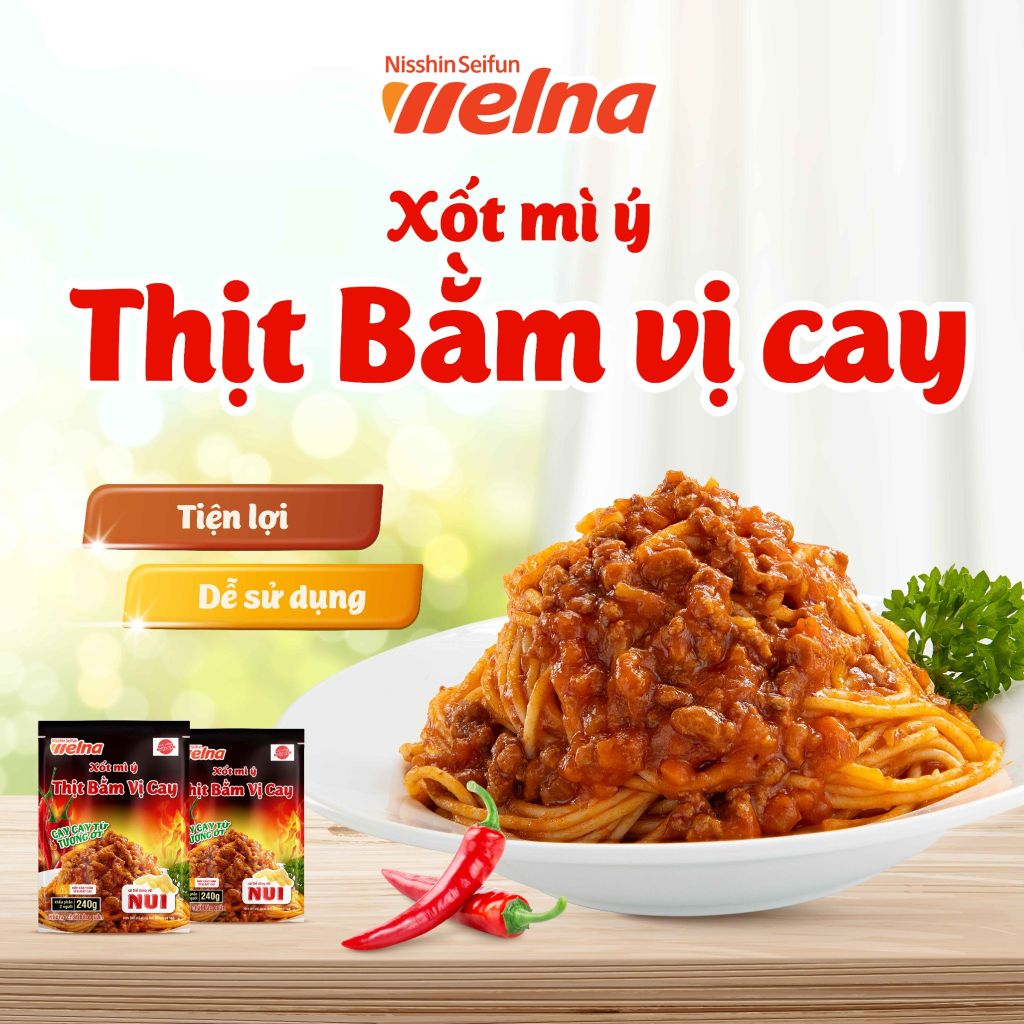 [Tặng 1 Hộp Thực Phẩm] Combo 8 Gói Xốt Mì Ý Thịt Bằm Vị Cay Nisshin Seifun Welna