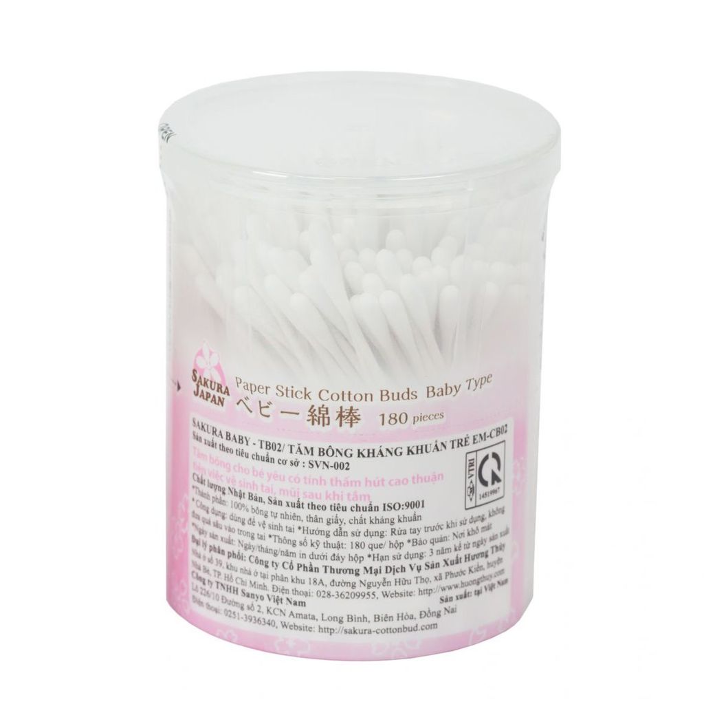 Tăm Bông Kháng Khuẩn Sanyo Sakura TB02 - Hộp 180 Chiếc
