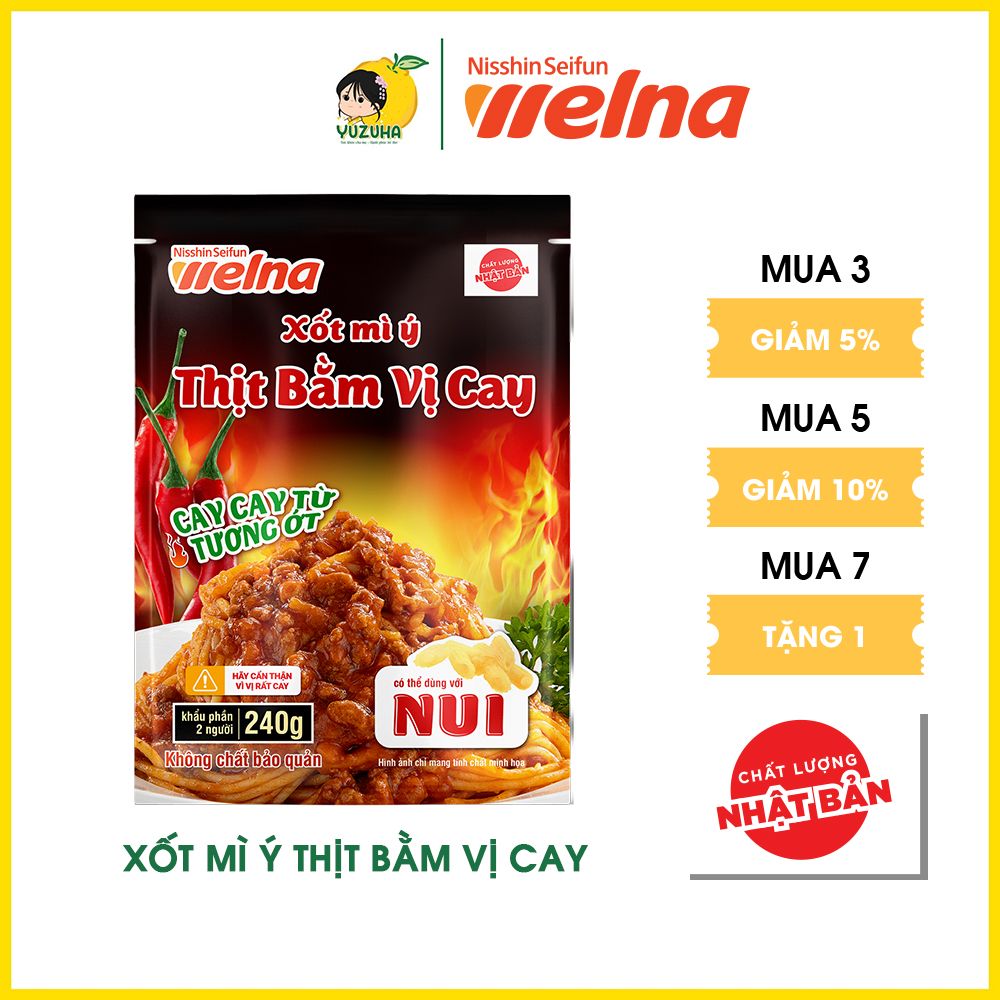 [Tặng 1 Gói] Combo 7 Gói Xốt Mì Ý Thịt Bằm Vị Cay Nisshin Seifun Welna