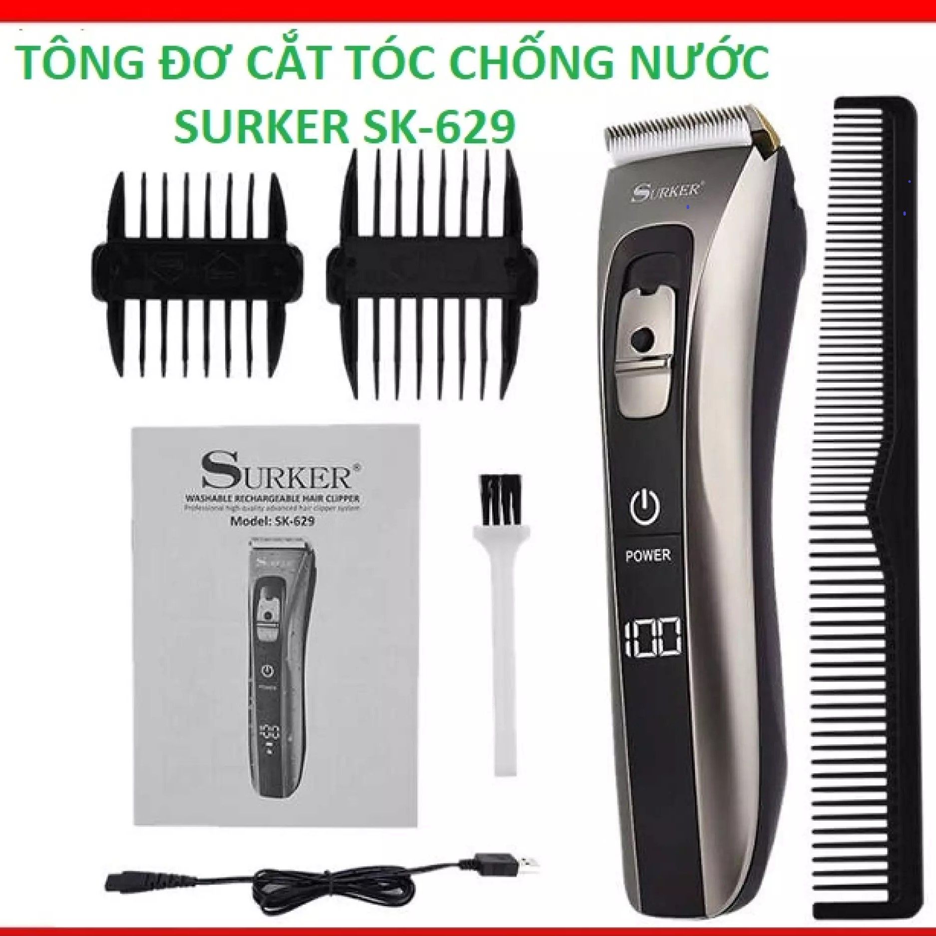 Tăng đơ cắt tóc gia đình,tông đơ cắt tóc người lớn và hớt tóc trẻ em Surker SK-629, tông đơ cắt tóc chấn viền,bấm viền