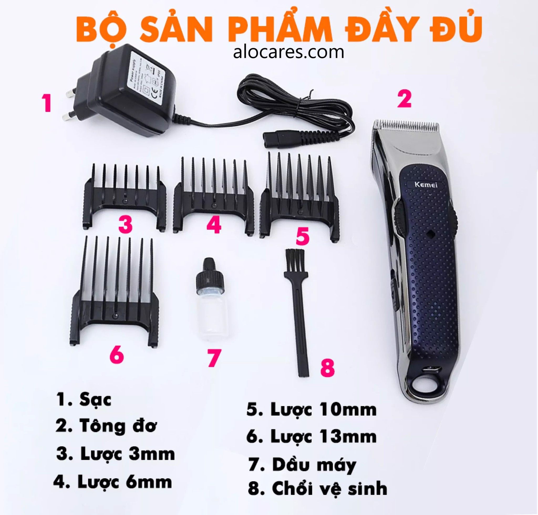 Tông đơ cắt tóc 2 mức tốc độ Kemei KM-5020 dùng cho salon và gia đình, tông đơ cắt tóc không dây chính hãng