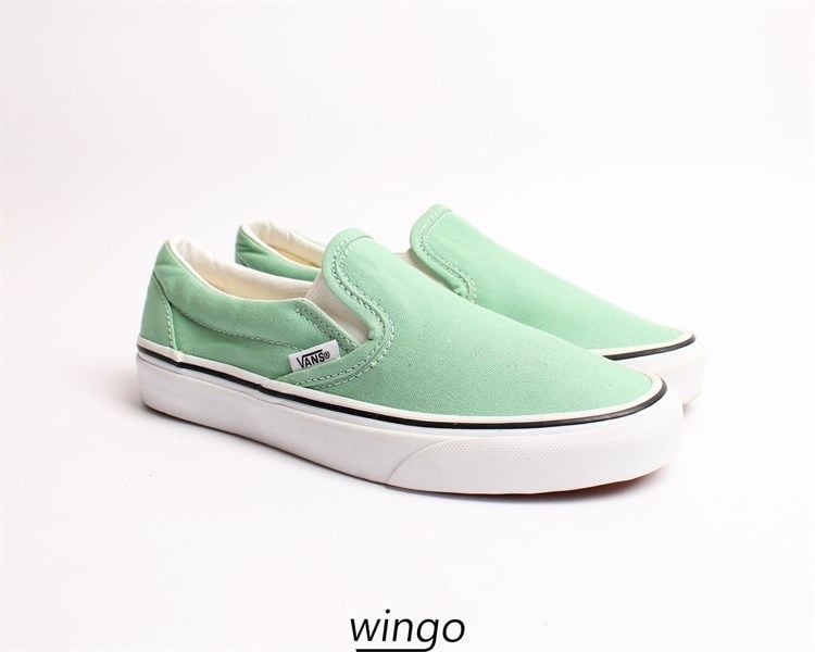 light green slip on vans