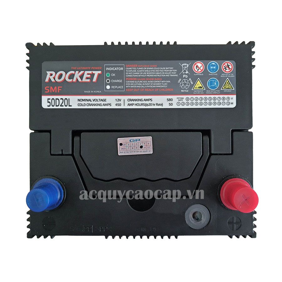 Ắc quy Rocket 50D20L 12V 50AH bán uy tín, giá rẻ hơn tại Acquycaocap