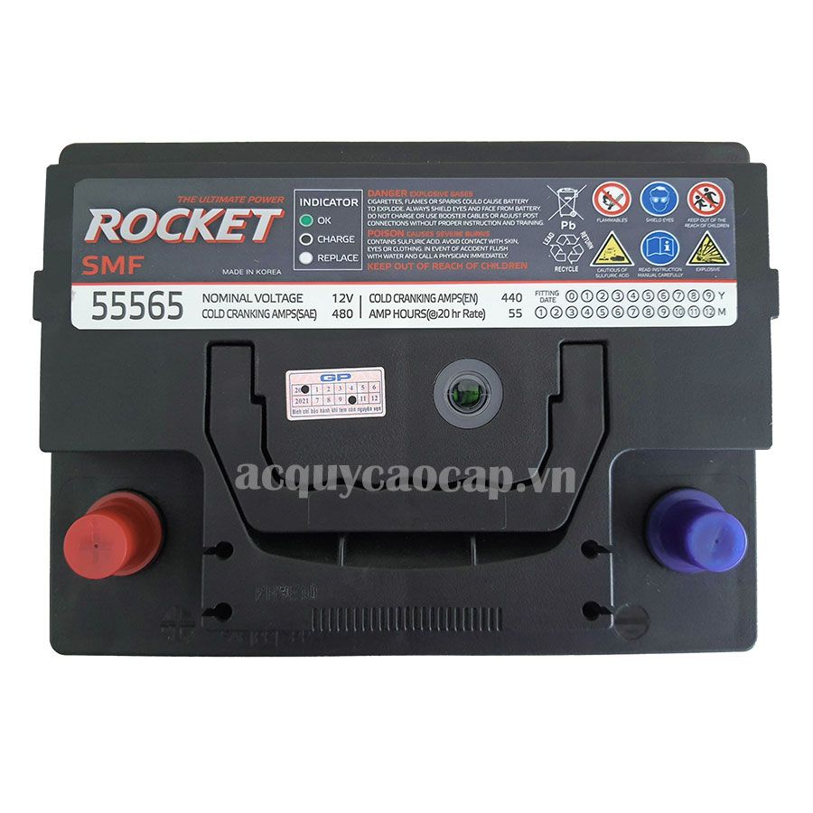 Ắc quy Rocket DIN 55565 12V 55AH nhập khẩu Hàn Quốc, chất lượng tốt