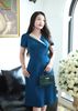 Đầm Suông Xanh Cổ Vịt Giả Vest Thời Thượng DL505