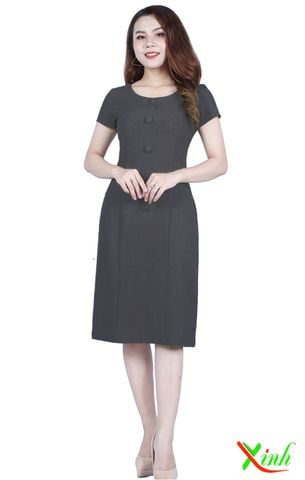  Đầm Suông xám ghi phối nút sang trọng gọn dáng DL508 