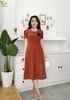Đầm Suông A Cam Nâu cổ cách điệu kèm hoa dệt DL516